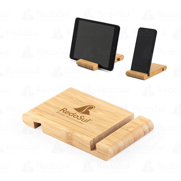 Suporte para celular personalizado com duas canaletas em bambu